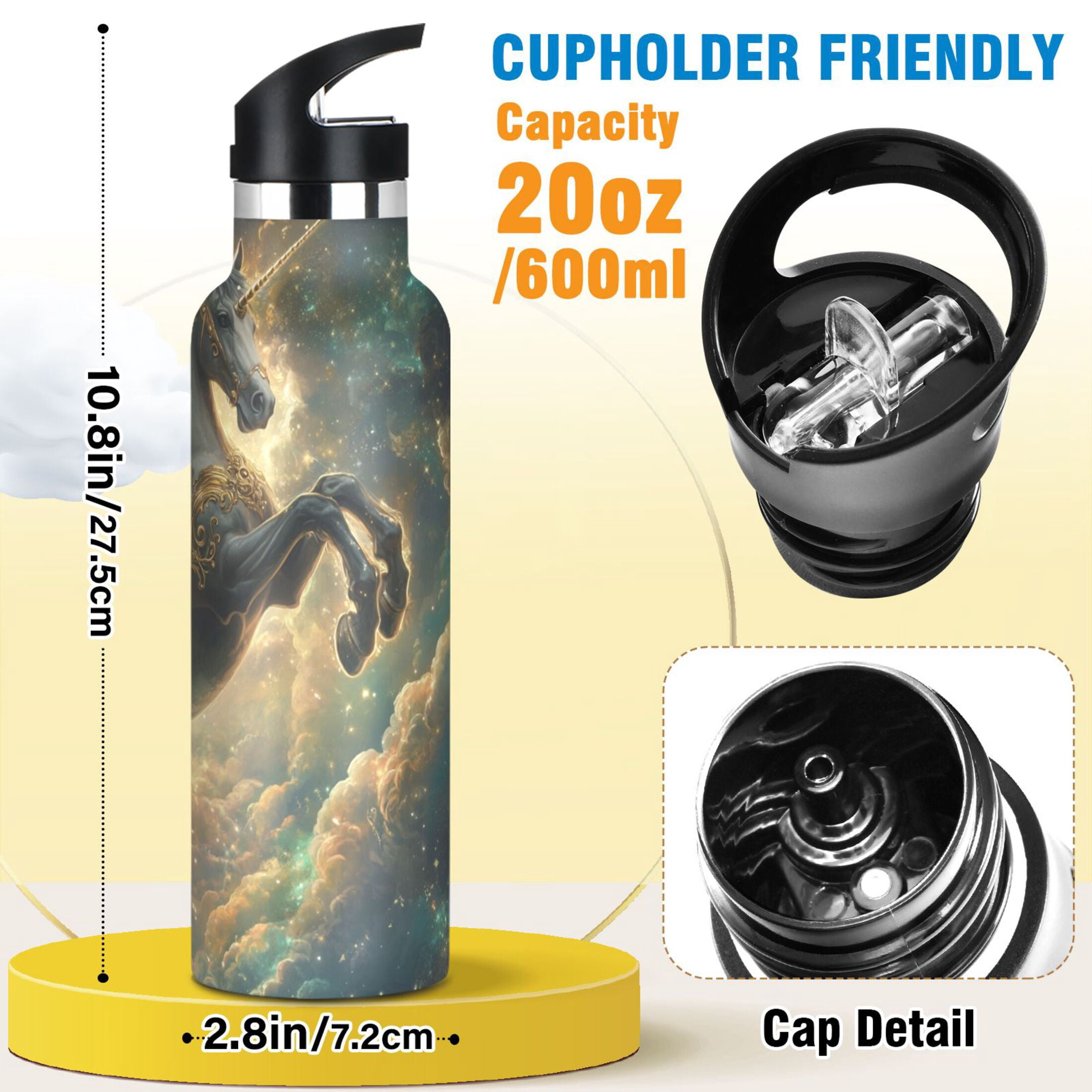 Kids Insulated Stainless Steel Sports Water Bottle 600ml (20oz) Noble and Elegant Horse
