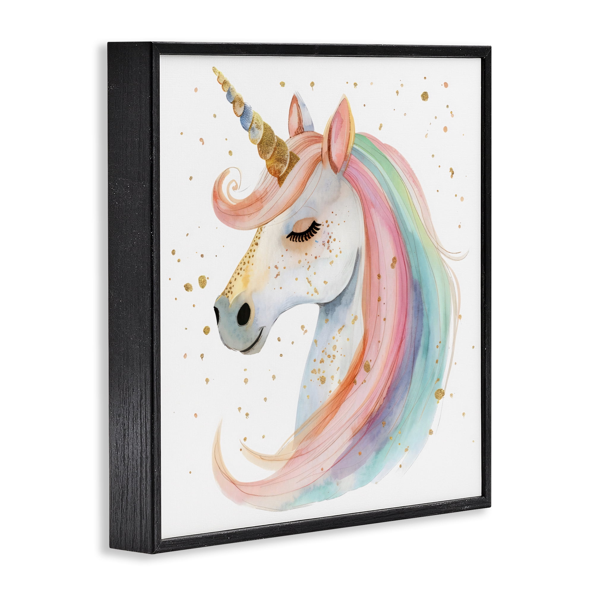 Stupell Industries Gold Speckled Pastel Unicorn Black Framed Giclee Art, design by Creative Studio
