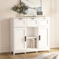 thumbnail image 3 of 35.4" Accent Storage Cabinet, Modern Multi-Function Storage Sideboard with 3 Drawers, 2 Doors, 3 Adjustable Shelves, Side Console Table for Living Room, Bedroom, Kitchen, Dining Room, Entryway, White, 3 of 6