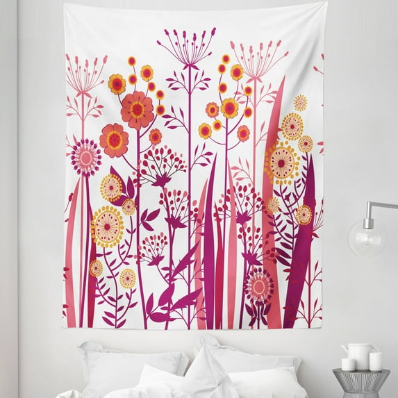 Flower Tapestry, Garden Pink Florals Buds Leaves Swirls Romantic Modern Art, Fabric Wall Hanging Decor for Bedroom Living Room Dorm, 5 Sizes, Pale Pink Orange, by Ambesonne