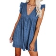 thumbnail image 3 of SAYOO , vestido informal para mujer, verano, cuello en V, manga volante, encaje, Jacquard, Color sólido, vestidos sueltos con pantalones cortos forrados SAYOO  XS/S/M/L/XL/XXL/XXXL, 3 of 6