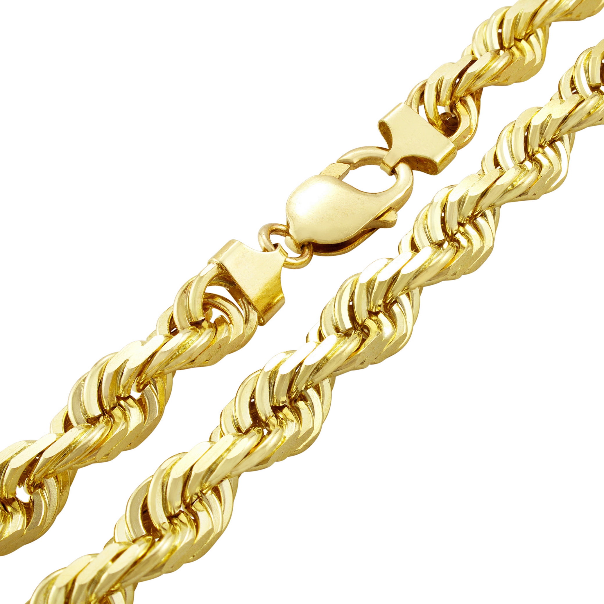 Nuragold - Men's 14k Yellow Gold Solid 10mm Diamond Cut Rope Chain