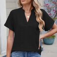 thumbnail image 2 of Uaswgudfs Women's Dressy Casual V-Neck Blouse Tee - Loose Fit Short Sleeve with Curved Hem Solid Color Stretch Top, 2 of 8