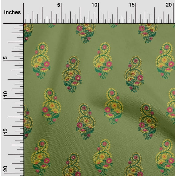 oneOone Polyester Lycra Fabric Leaves|Swirl & Floral Block Print Sewing Fabric BTY 56 Inch Wide