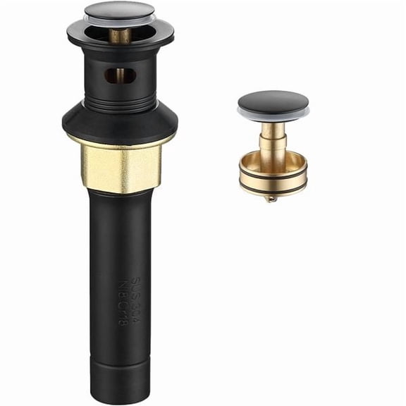 -Up Drain Stainless Steel With Overflow Anti-Clogging for Vessel Sink Lavatory Vanity Sink Drain with Strainer Basket  Matte Black