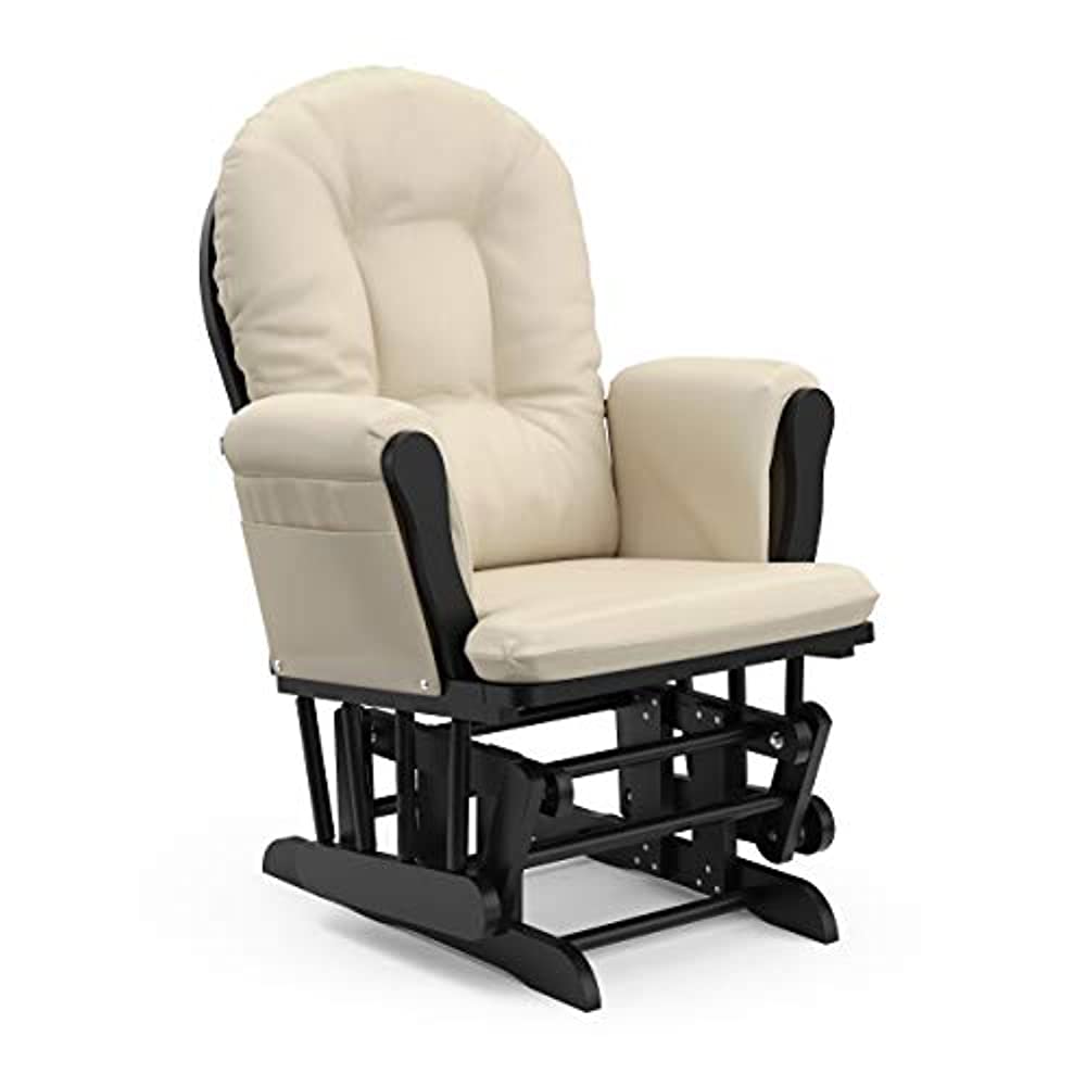 Storkcraft Hoop Glider And Ottoman Black With Beige Cushions Storkcraft Hoop Glider And Ottoman Black With Beige Cushions