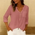 thumbnail image 5 of Womens Long Sleeve Linen Shirts Casual Loose Work Tops Summer Dressy Blouses Cotton Linen V Neck Button Up Shirt, 5 of 6