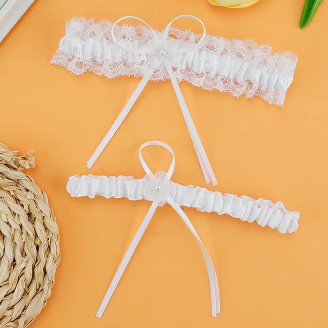 Ohufall White Garters For Bride 2 Pieces, Wedding Garter For Bride Elasticity Lace Garter, Wedding Garter Set For Bride
