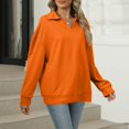 thumbnail image 6 of WTOBBY Women's Fashion Oversized Solid Color V-Neck Sweatshirt Long Sleeve Casual Top, Polo Style Shirt for Women, Loose Fit for Comfort and Style in Everyday Wear,Orange L, 6 of 6