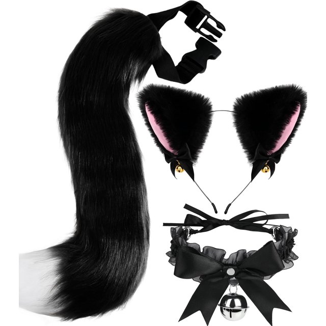 Conjunto de disfraz de gato, orejas de zorro, cola y cuello acampanado de BIAOKS
