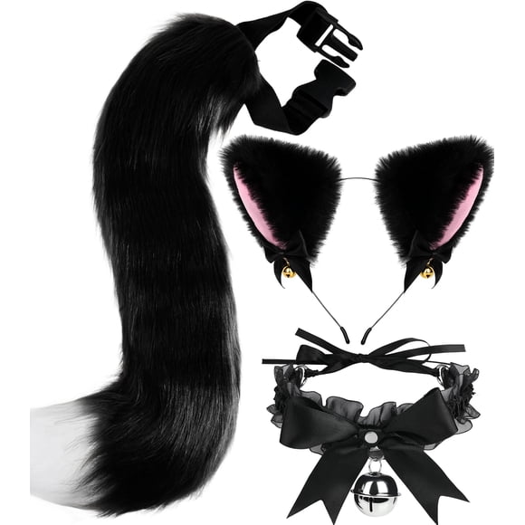 Conjunto de disfraz de gato, orejas de zorro, cola y cuello acampanado de BIAOKS