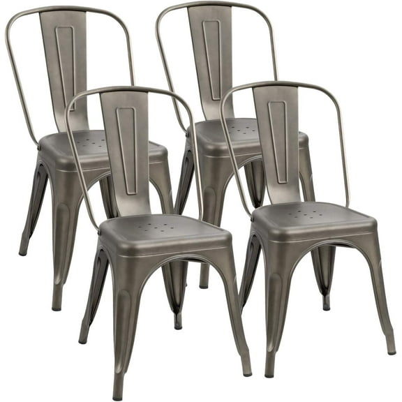 WSRFSD Metal Dining Chairs - Stackable Kitchen & Restaurant Side Chairs, Set of 4 (Gun Metal)
