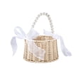 thumbnail image 2 of Yakvarog Handwoven Rattan Flower Girl Basket, Lightweight Wicker Basket with Bows & Pearl Handle, Summer Wedding, Bridal Shower, Petal Toss, Bridesmaid Gifts & Home Decor, 2 of 7