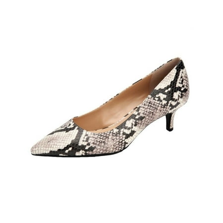 

ALFANI Womens Black Snake Skin Padded Breathable Marshaa Pointed Toe Kitten Heel Slip On Heels 9 M