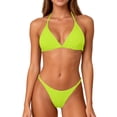 thumbnail image 4 of Dresfit Halter Two Piece Bikini Set for Women - Solid Color with Chest Pads & No Underwire Fluorescent Green S, 4 of 4
