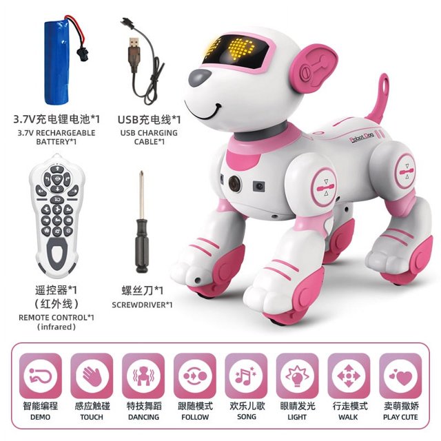 Perro robot de control remoto inteligente, juguete electrónico de simulación de acrobacias eléctricas por inducción táctil con programación de educación temprana para mascotas