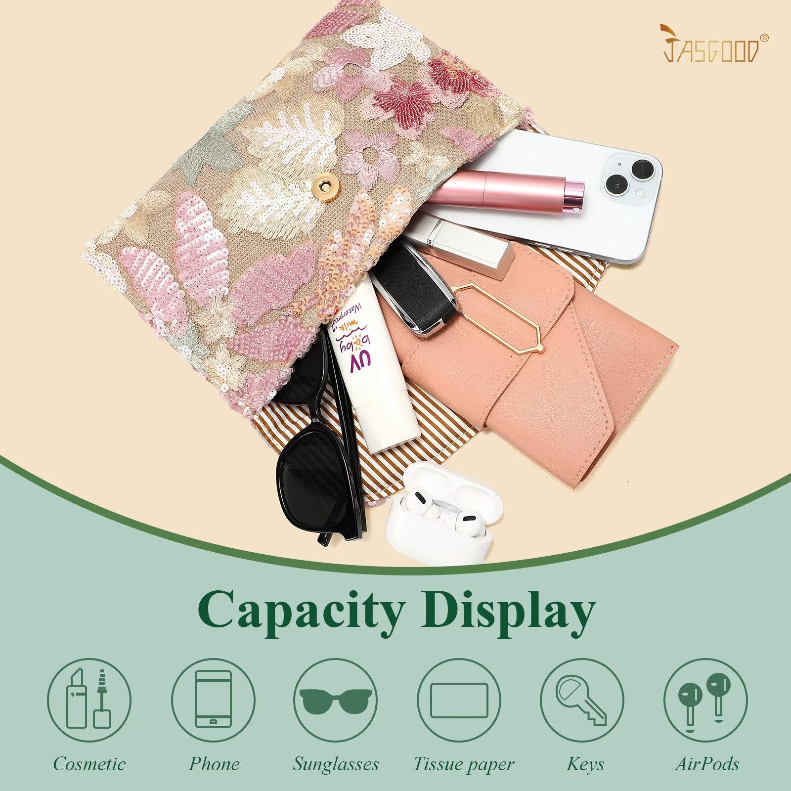 JASGOOD Clutch Purses for Women Floral Evening Clutch Purses for Party Embroidery Sequin Beaded Womens Purse