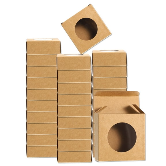 30Pcs Kraft Soap Boxes, 3" x 3" x 1.2" Mini Kraft Treat Boxes with Clear Window Boxes for Treats Packaging (Brown)