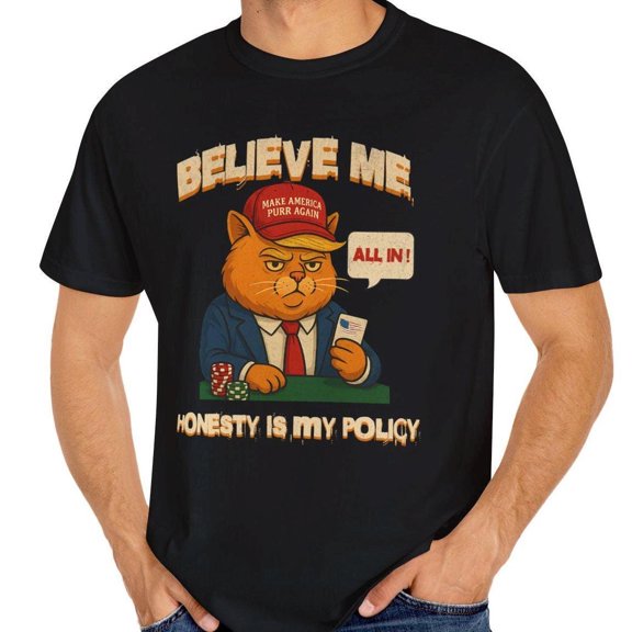 SEIKEMS The Bluffing Cat Poker T-Shirt, Believe Me, Honesty Is My Policy, Make America Purr Again, MAPA, Cat Dad Poker Night Tee, Comfort Unisex