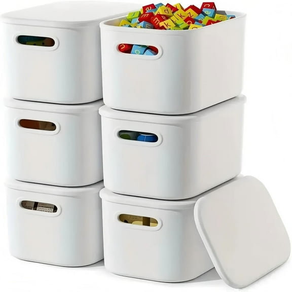 NTYNTY Six-piece Ivory Ribbon Cover Storage Basket Storage Box, Modern Waterproof plastic storage container,very suitable for family storage.