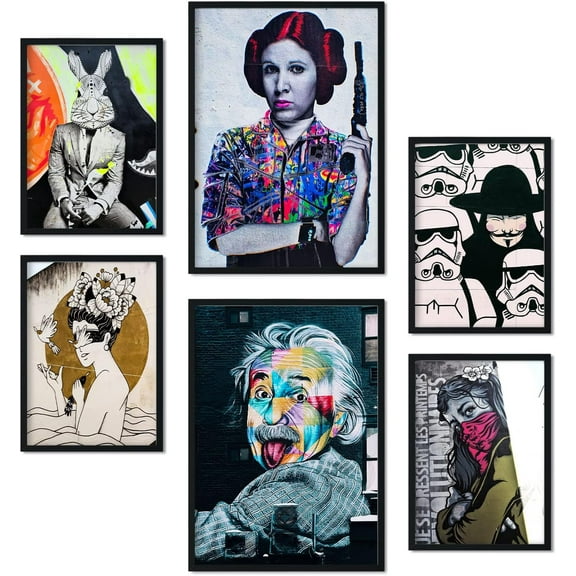Canvas Poster Set of 6 Pictures Street Art Aesthetic Wall Art Prints for Bedroom or Living Room Design Sizes A3 & A4 Unframed