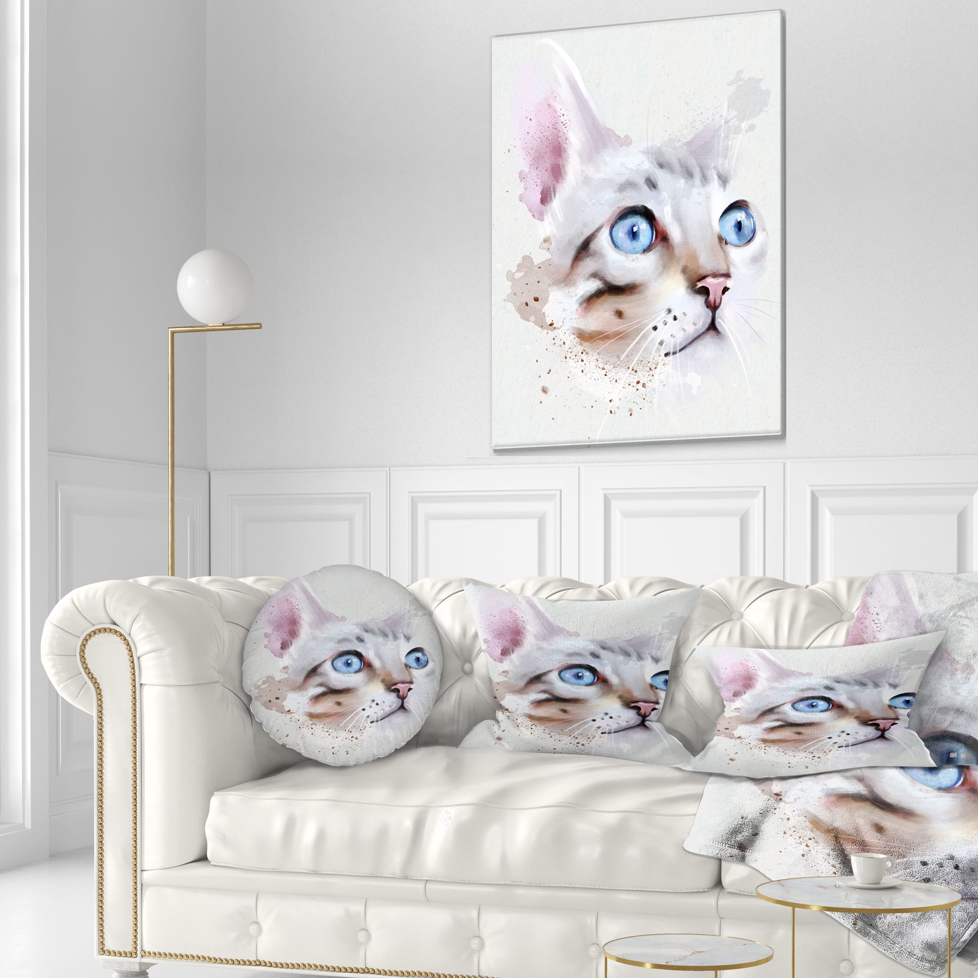 Designart Cat with Blue Eyes Watercolor - Animal Throw Pillow - 12x20