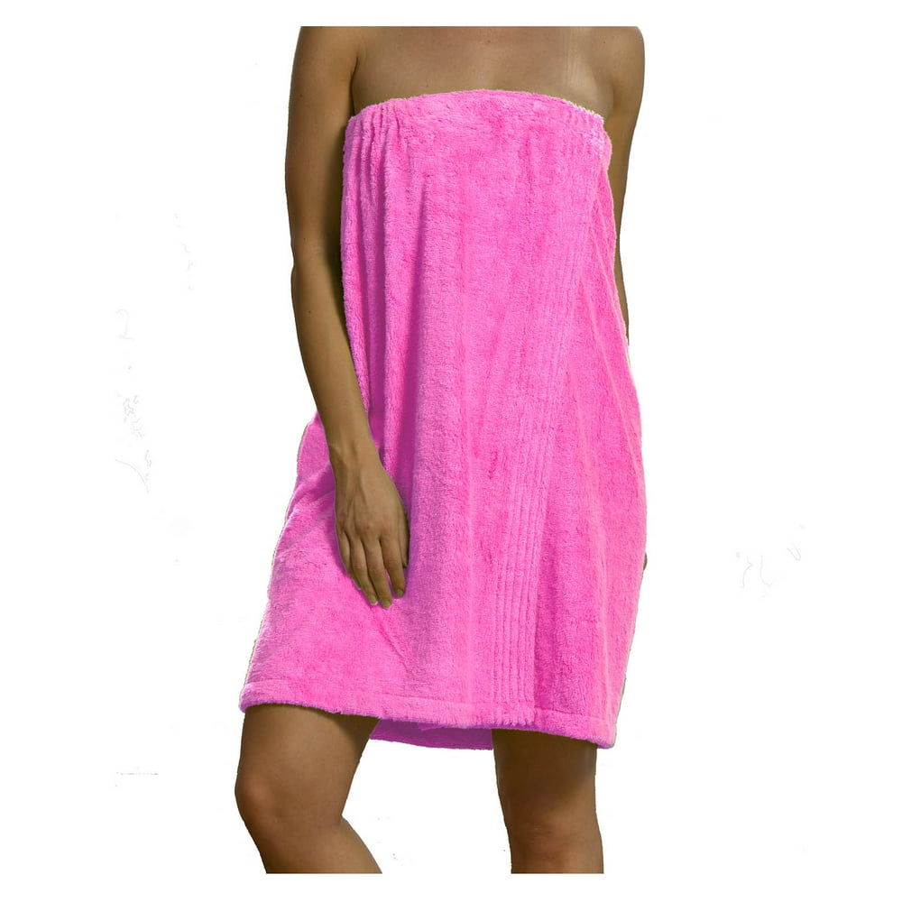 Womens Spa Wrap, Terry Cotton Bath Wraps Towels, Pink, S/M Size