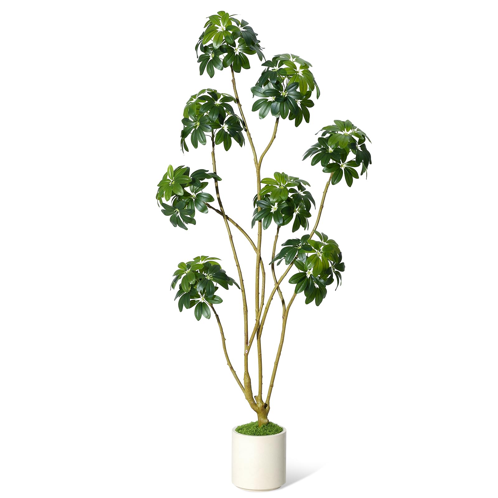 Litake 6 ft Tall Fake Plant Indoor,Faux Floor Tree Fake Trees in Decorative White Planter with Multiple Trunks Design, Artificial Umbrella Schefflera Tree for Home Offices Porch Decor