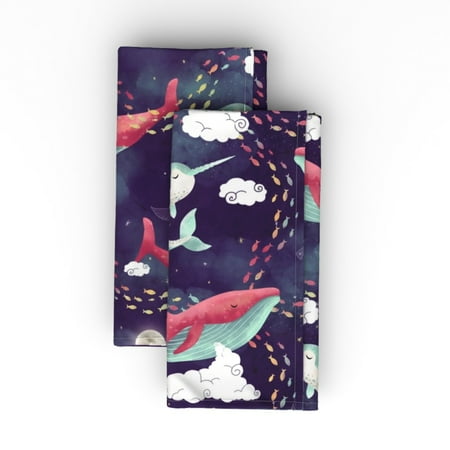 

Cotton Sateen Dinner Napkins (Set of 2) - Dream Whale Constellations Nautical Ocean Space Stars Large Whales Clouds Constellation Print Cloth Dinner Napkins by Spoonflower
