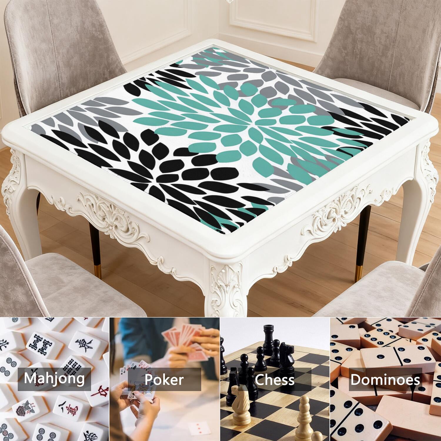 Boho Print Large Non-Slip Mahjong Mat 31.5 Inch Square Rubber Game Table Pad with Noise Dampening for Playing Chinese Tiles and Family Entertainment