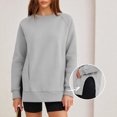 thumbnail image 6 of Binmer Women’s Solid Color Crew Neck Raglan Long Sleeve Sweatshirt, Casual Pullover Top With Side Slit Hem,Sizes S-3XL, 6 of 9