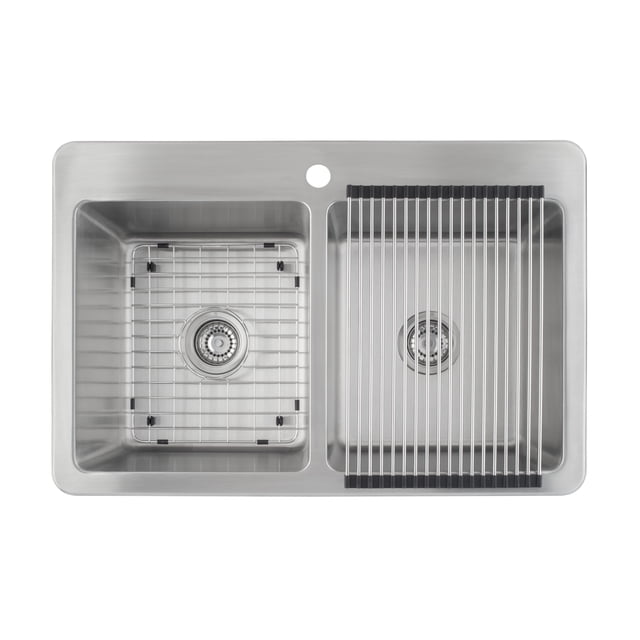 Ancona 33 in. Valencia Series Stainless Steel 18 Gauge Dual-Mount Double Bowl Kitchen Sink with Drying Mat