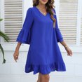 thumbnail image 4 of Gspmoly Robe d'Été, Mode Femmes Robes d'Été Col en V Solide Ample Confortable Manches Courtes Robe de Soirée pour Femmes Offres Prime, 4 of 8