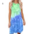 thumbnail image 1 of Robe Femme Teinture sur Nœuds Imprimée Sans Manches Col Rond Robe Débardeur, Vert, S, 1 of 3