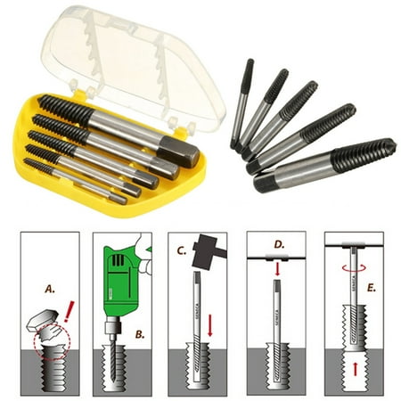 - 5Pcs Screw Extractor Easy Out Set Drill Bits Guide Broken Damaged Bolt Remover