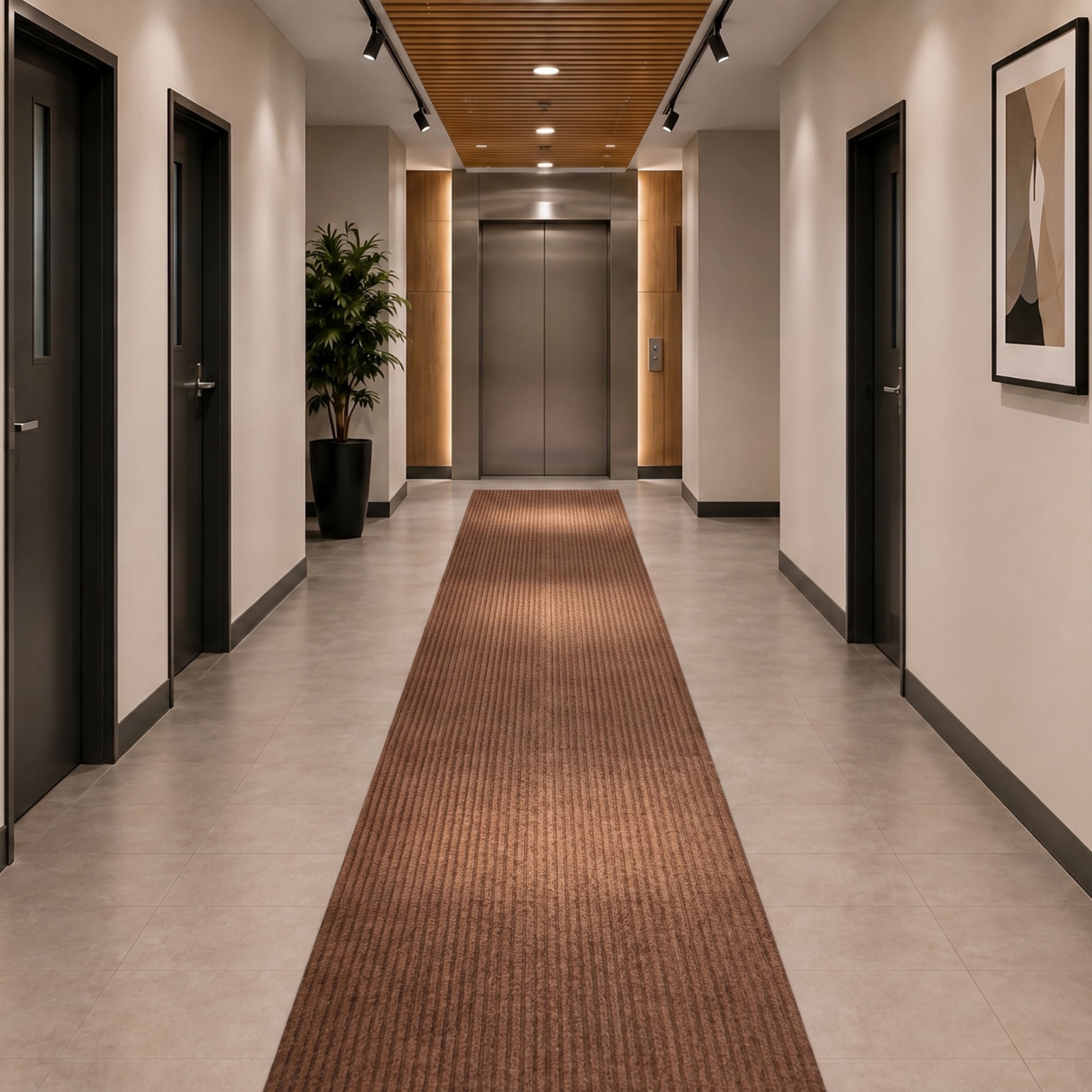 Ottomanson 2'7" x 47' Non-Slip Hallway Runner Rug, Waterproof Carpet Runner for Entryway, Dirt Trapper, Beige