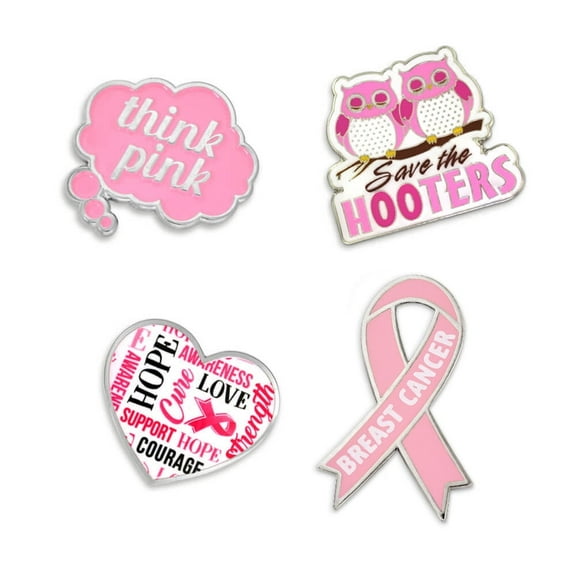 PinMart's Think Pink Breast Cancer Awareness Hope Ribbon Enamel Lapel Pin Set