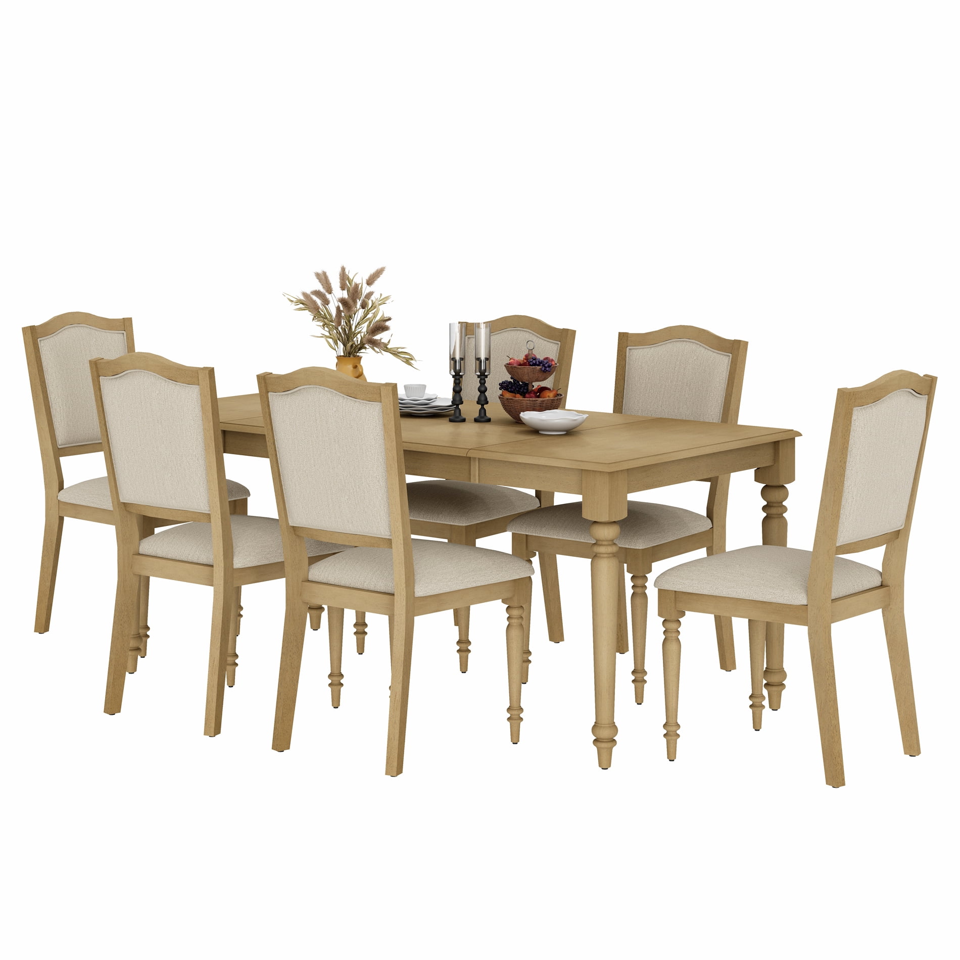 7 Piece Dining Table Set for 6-8 People - Includes One Dining Table, 6 Wood Dining Chairs, Rustic Dining Set for Kitchen, Oak