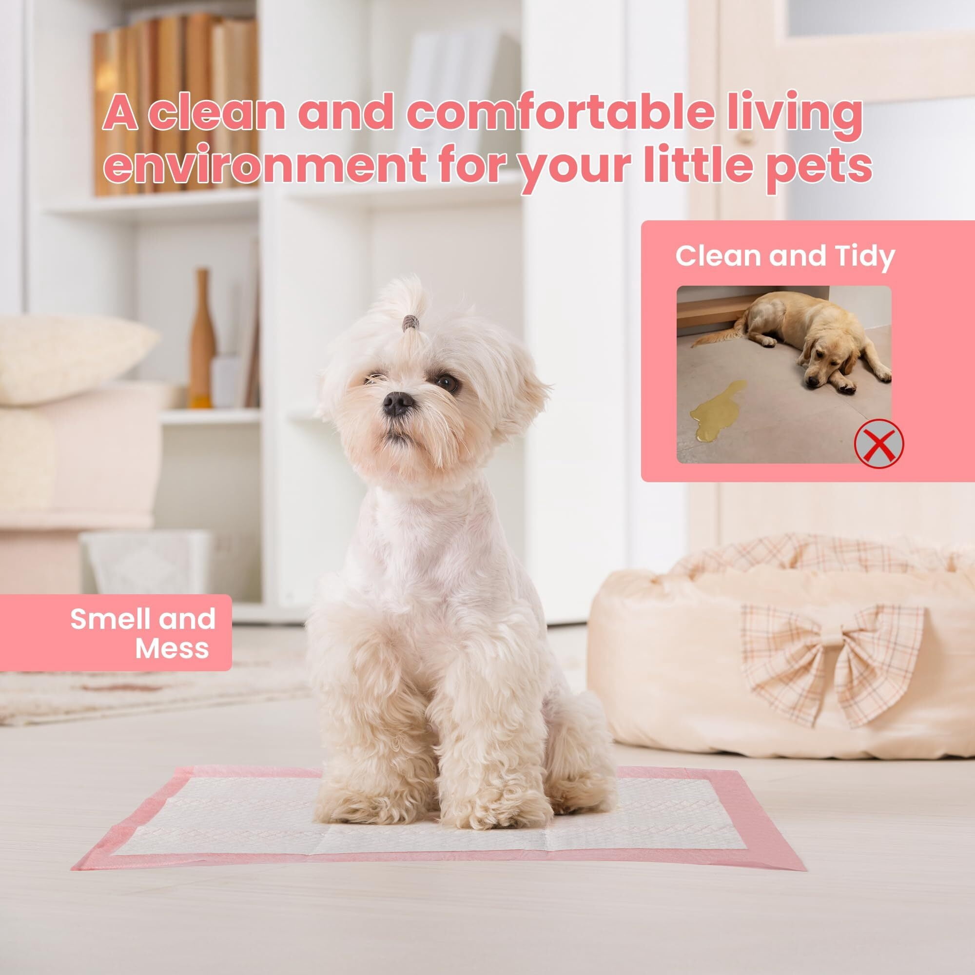 Pet Toilet Training Pads 100Count Disposable Puppy Pee Pads 18" x 13" for Dogs, Ultra Absorbent|Quick Dry|Leak-Proof Pet Potty Pads for Dog, Cat, Rabbits and Guinea Pigs (Pink)