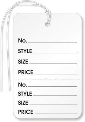 100 Garage Sale Price Tags with Strings Size #3  7/8 × 1 1/4 blank 