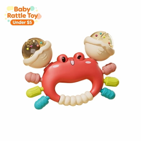 Cute Crab Baby Rattle Easy Grip Infant Teething Shaker Toy Sensory Developmental Hand Rattle Montessori Early Learning Toy for Newborn 0 3 6 9 12 Months Boys Girls Baby Shower Gift Red