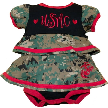 USMC Baby Girl Dress Blues Style Embroidered Ruffle Dress 0-3 Months