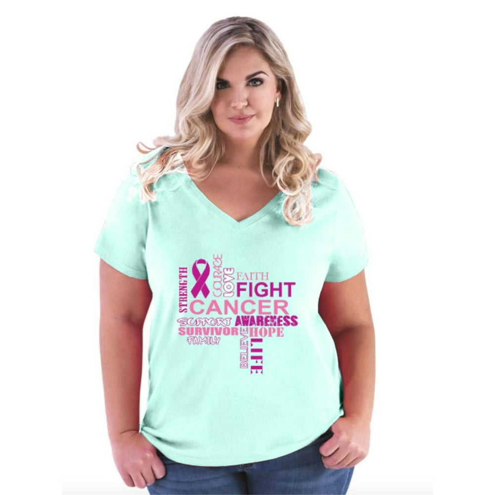 IWPF - Womens and Womens Plus Size Breast Cancer Curvy V-Neck T-Shirt ...
