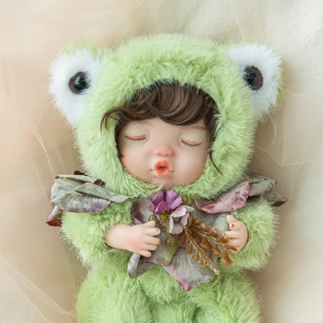 Muñeca Reborn Vvioxiu Reborn, 25 cm, realista, con disfraz de rana verde