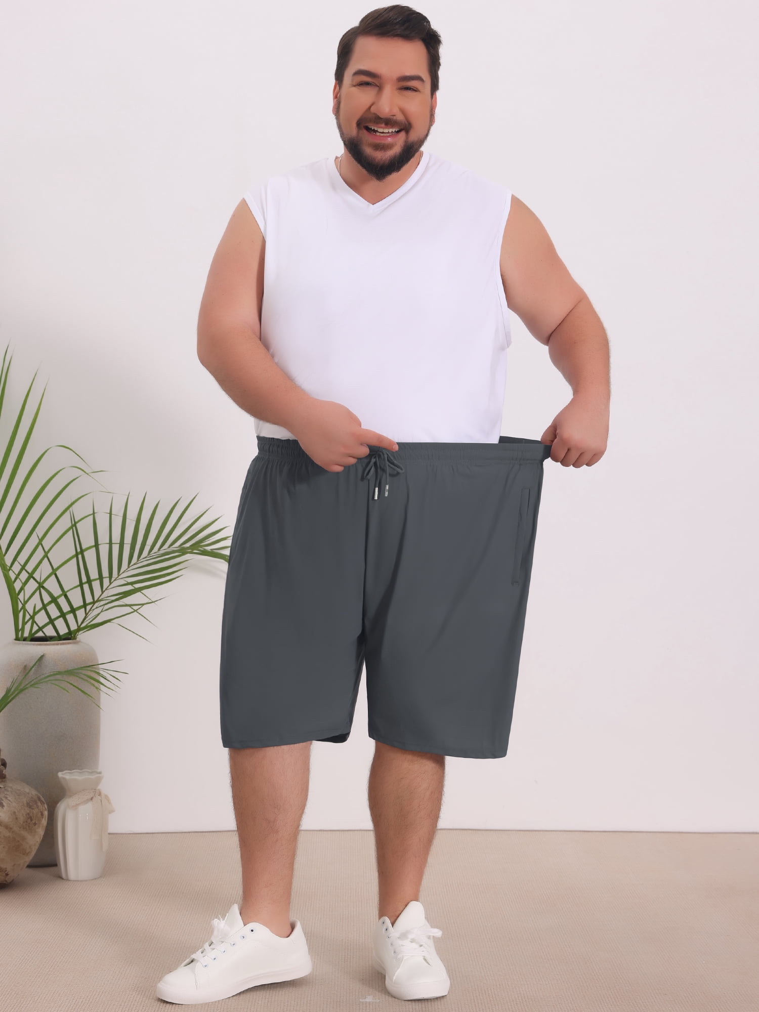 DARING DIVA Men's Zipper Pockets Above Knee Drawstring Waist Sport Shorts 3XL Gray
