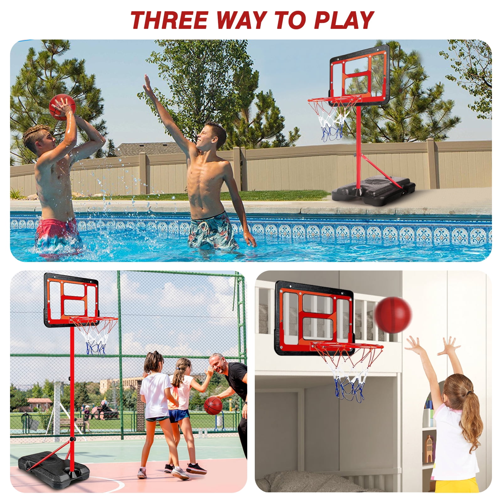 2 In 1 8.86FT Basketball Hoop Stand for Kids Youth and Adults, Indoor Outdoor Basketball Goal System with Fillable Base, 3 Balls, Adjustable Height Backyard Sport Game Gifts Toys