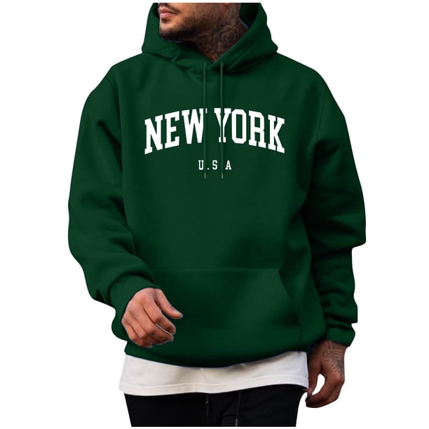 Sudadera con capucha para hombre, informal, a la moda, de color liso, de manga larga, con bolsillo, de poliéster