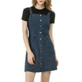 thumbnail image 4 of Unique Bargains Junior's Adjustable Strap a-Line Overall Denim Dress, 4 of 6