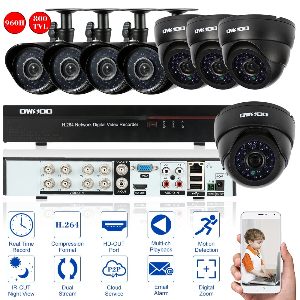 OWSOO 8CH Full 960H/D1 DVR Surveillance Security System With 4*Indoor