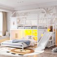 thumbnail image 4 of Harper & Bright Designs Full over Full Bunk Bed with Storage Cabinet and Hanging Rod, Metal Bunk Bed Frame with Slide & Ladder, House Bunk Bed with Curtain, Guardrails and LED Light Strip, White, 4 of 16